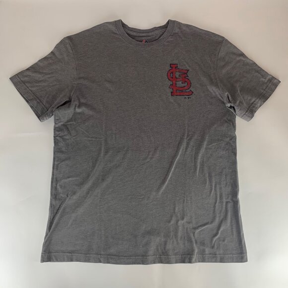 St Louis Cardinals MLB Gray Majestic Short Sleeve Crewneck Shirt Mens Large - Picture 1 of 6